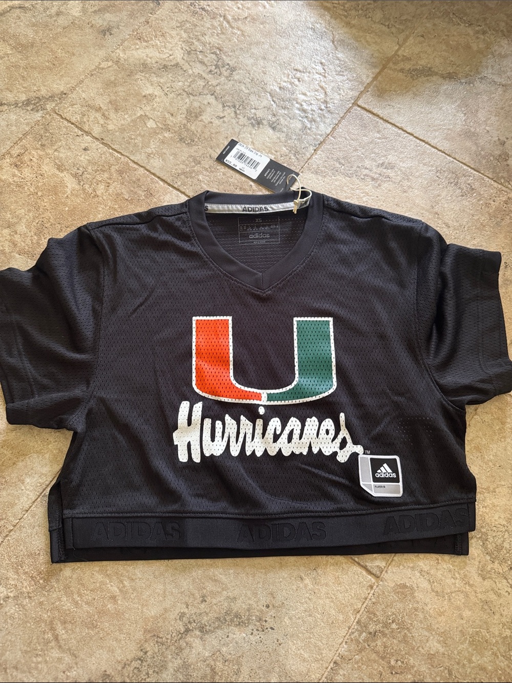NWT woman’s adidas Black Crop Jersey university of Miami hurricanes mesh size XS